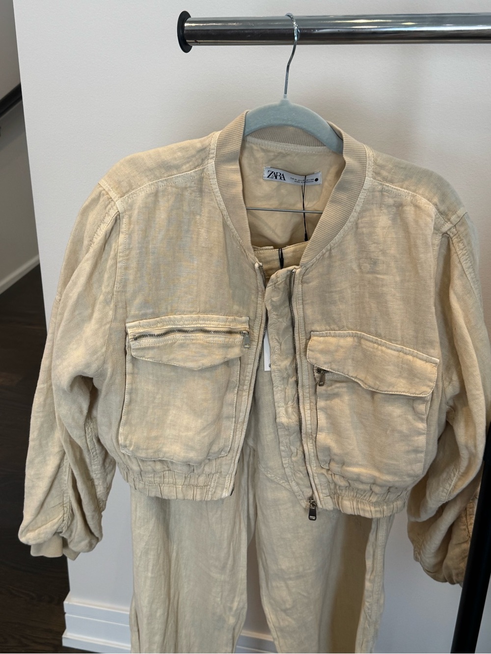 ZARA Neutral Beige Cropped Utility Bomber Jacket + Pant Set - Picture 6 of 7